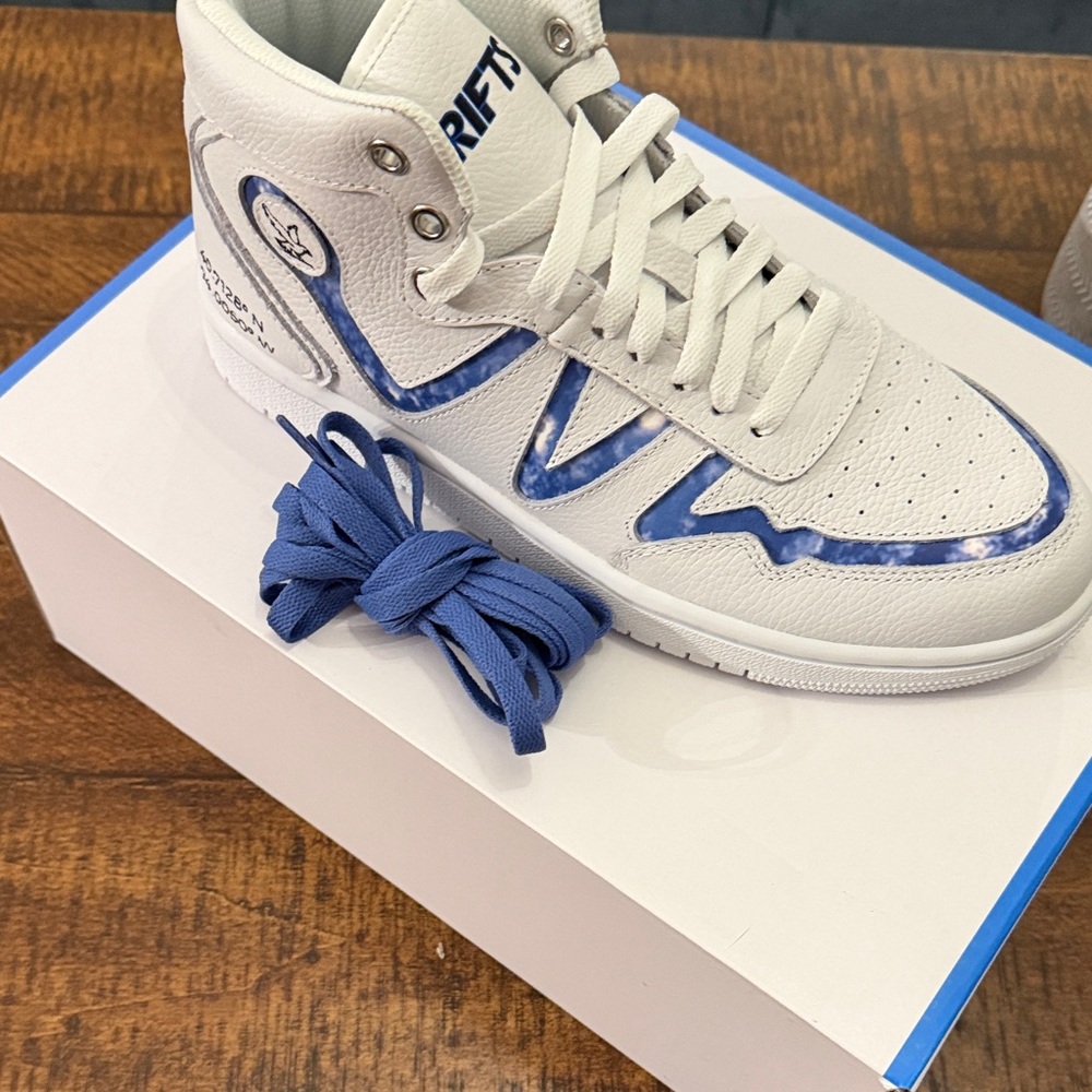 White and Blue Women's High-Top Sneakers
